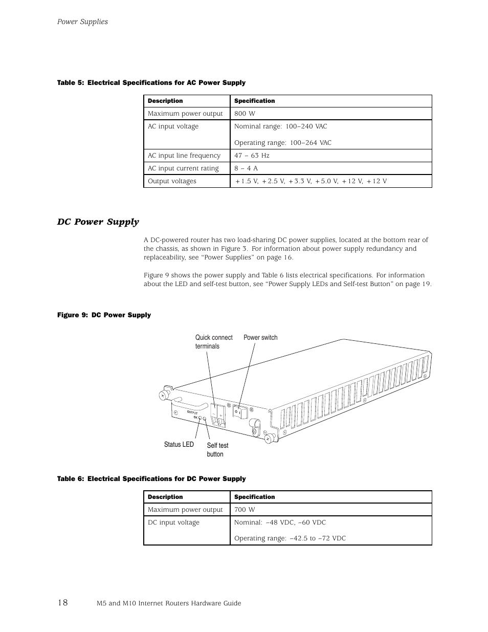 Table 5, Dc power supply | Juniper Networks M5 User Manual | Page 38 / 205