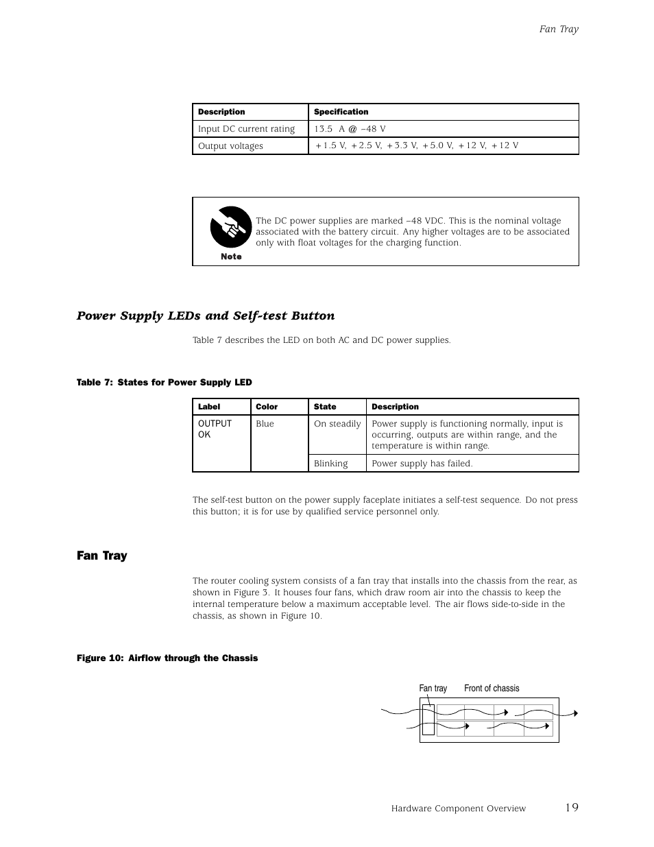 Power supply leds and self-test button, Fan tray | Juniper Networks M5 User Manual | Page 39 / 205