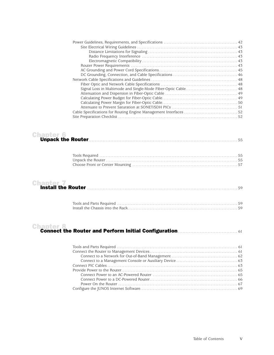 Chapter 6, Chapter 7, Chapter 8 | Juniper Networks M5 User Manual | Page 5 / 205
