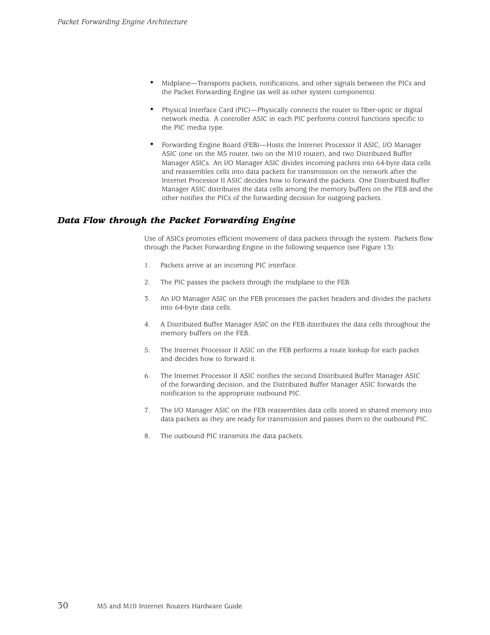 Data flow through the packet forwarding engine | Juniper Networks M5 User Manual | Page 50 / 205