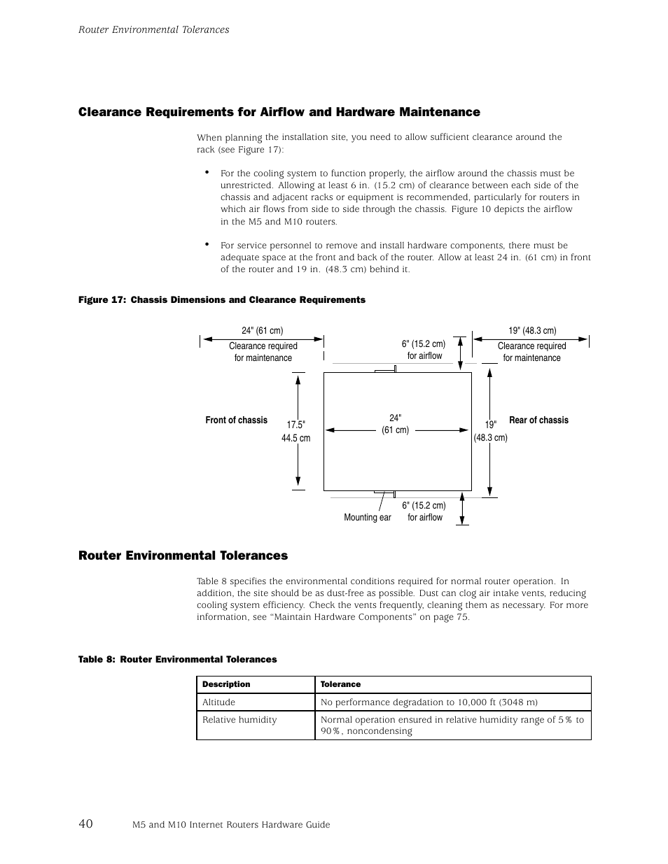 Router environmental tolerances | Juniper Networks M5 User Manual | Page 60 / 205