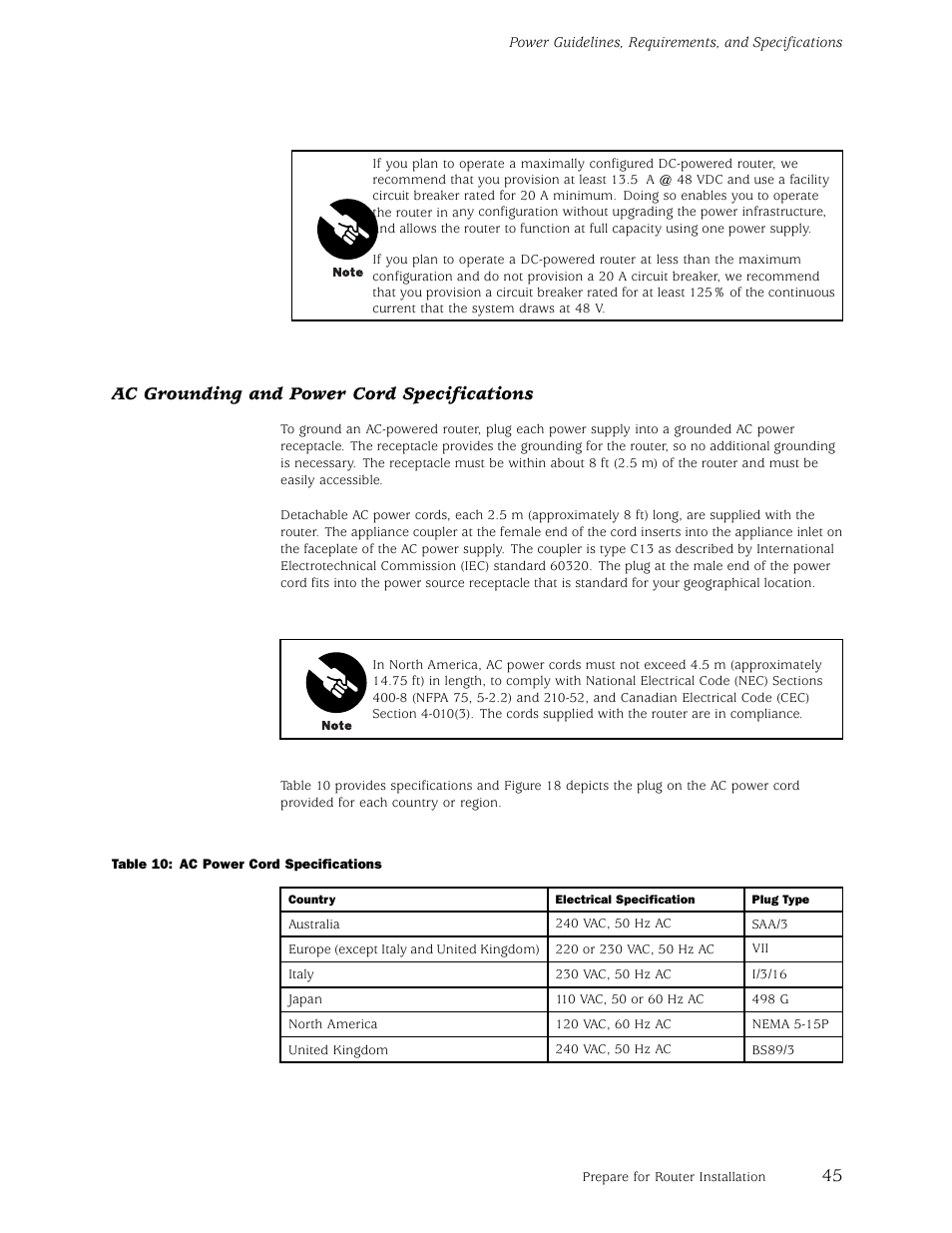 Ac grounding and power cord specifications | Juniper Networks M5 User Manual | Page 65 / 205