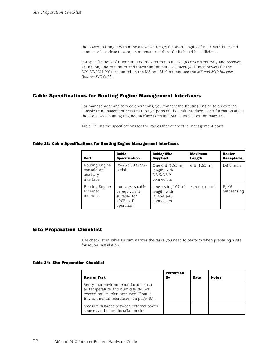 Site preparation checklist | Juniper Networks M5 User Manual | Page 72 / 205