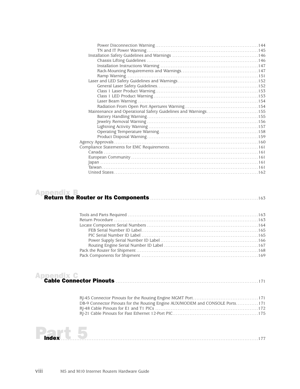 Part 5, Appendix b, Appendix c | Juniper Networks M5 User Manual | Page 8 / 205