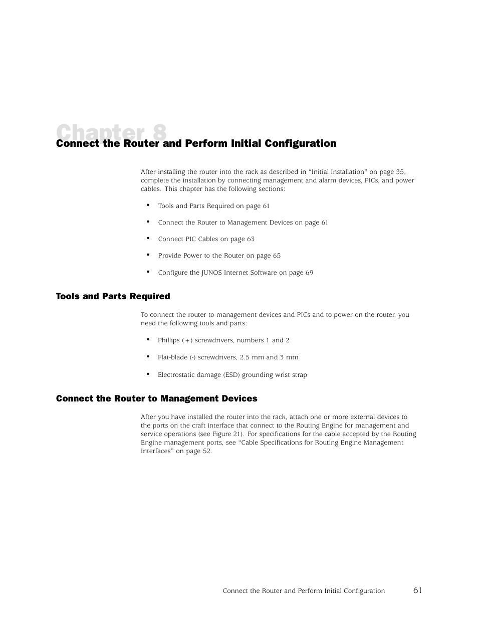 Connect the router, Chapter 8 | Juniper Networks M5 User Manual | Page 81 / 205