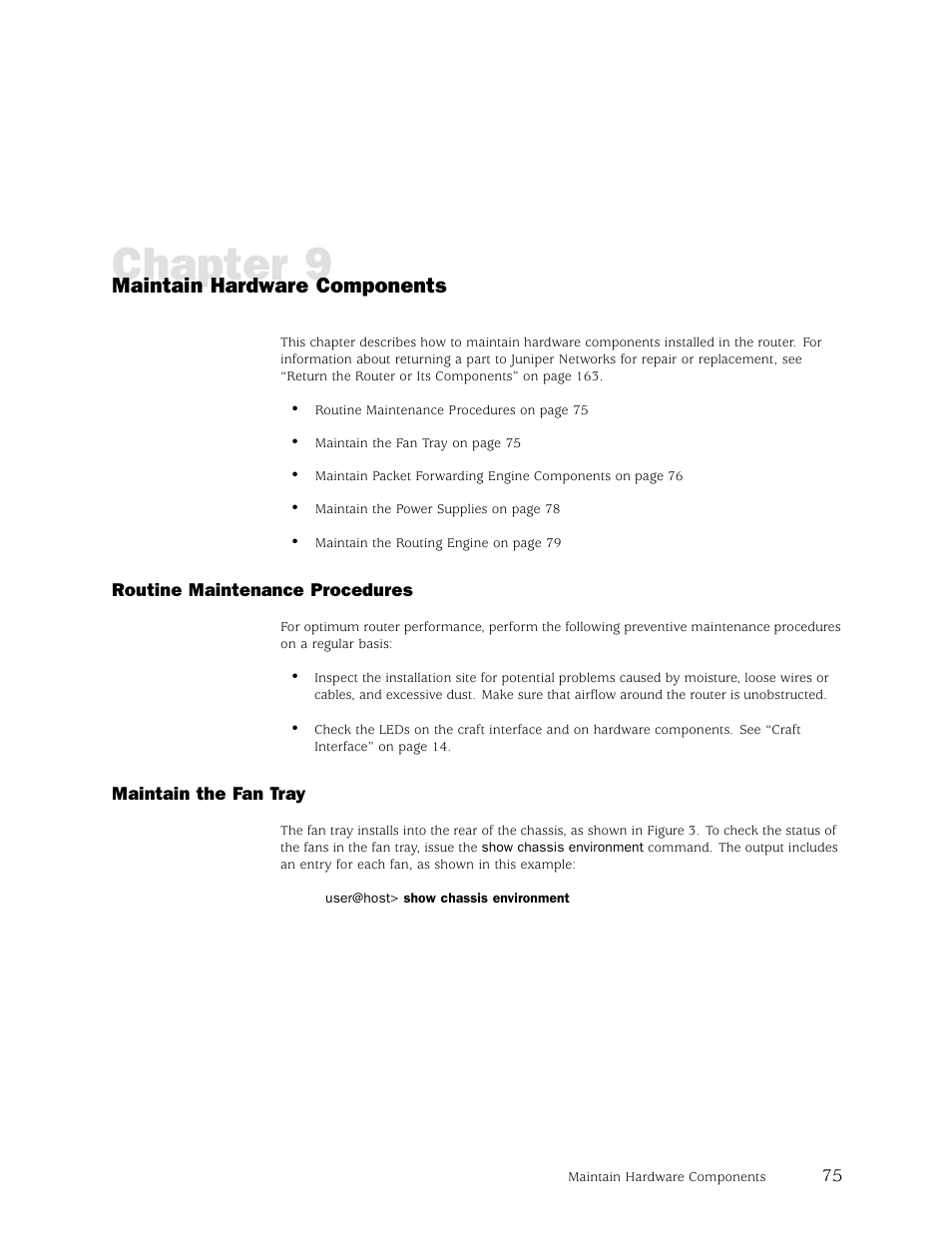 Chapter 9, Maintain hardware components | Juniper Networks M5 User Manual | Page 95 / 205