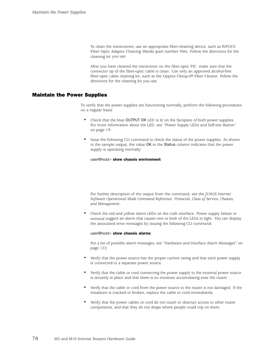 Maintain the power supplies | Juniper Networks M5 User Manual | Page 98 / 205