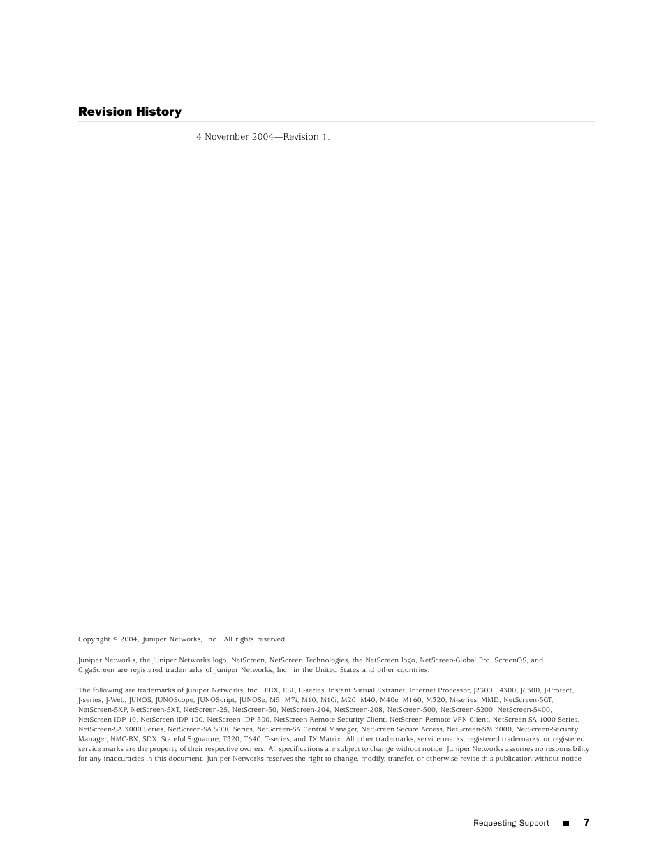 Revision history | Juniper Networks J6300 User Manual | Page 7 / 7