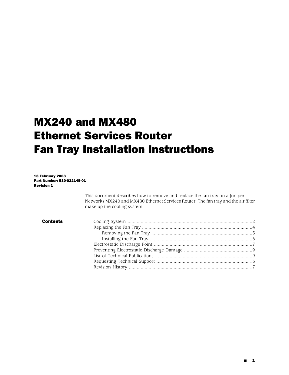 Juniper Networks Juniper MX-series MX480 User Manual | 17 pages