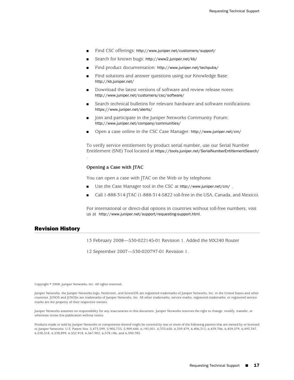 Revision history | Juniper Networks Juniper MX-series MX480 User Manual | Page 17 / 17