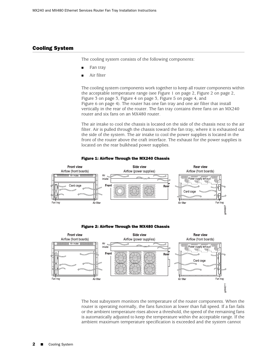 Cooling system | Juniper Networks Juniper MX-series MX480 User Manual | Page 2 / 17