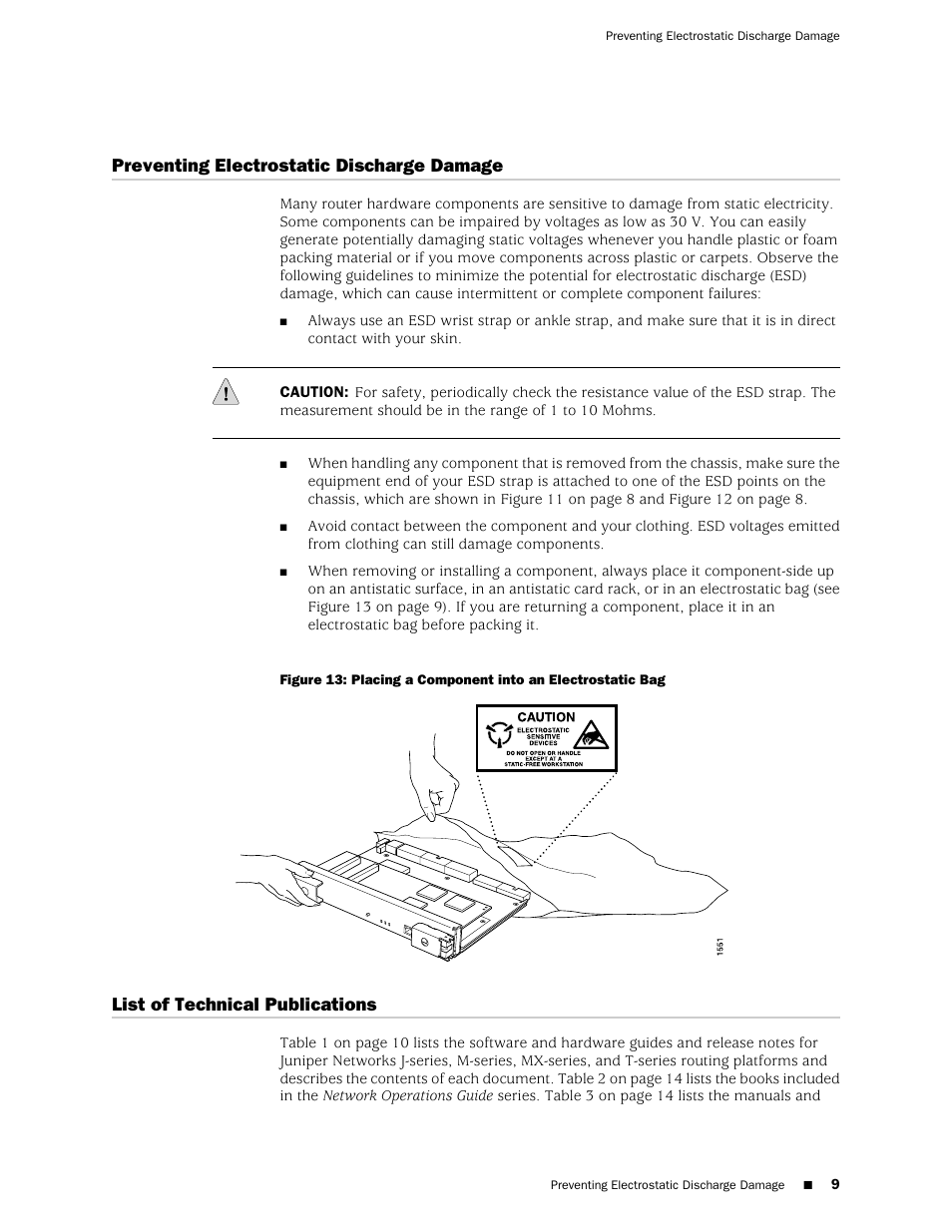 Preventing electrostatic discharge damage, List of technical publications | Juniper Networks Juniper MX-series MX480 User Manual | Page 9 / 17