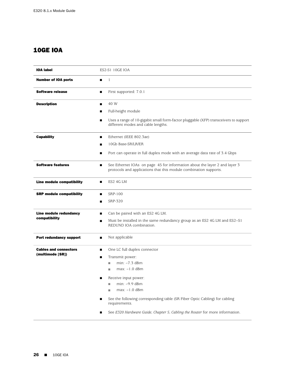 10ge ioa | Juniper Networks RELEASE 8.1.X E320 User Manual | Page 26 / 70