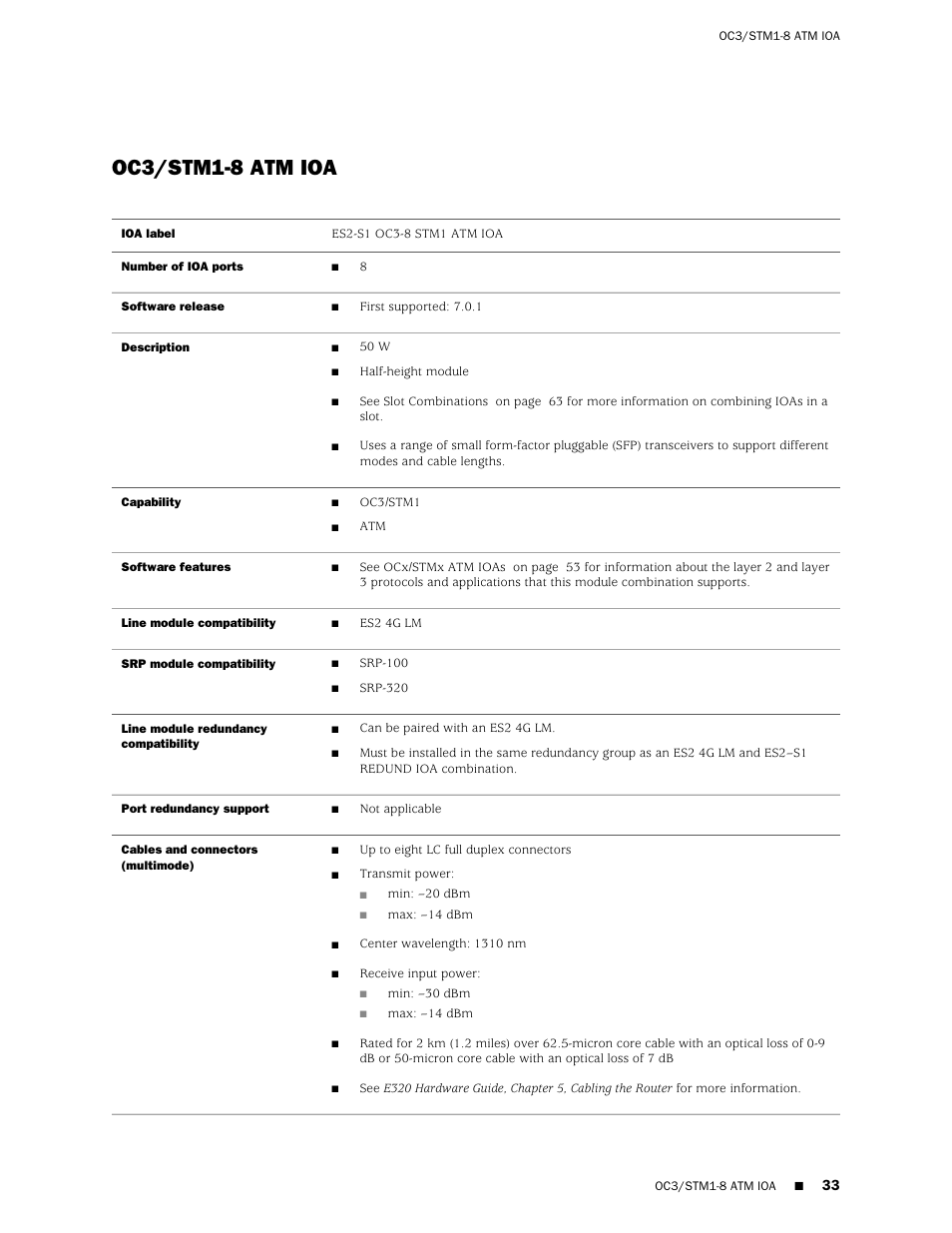 Oc3/stm1-8 atm ioa | Juniper Networks RELEASE 8.1.X E320 User Manual | Page 33 / 70