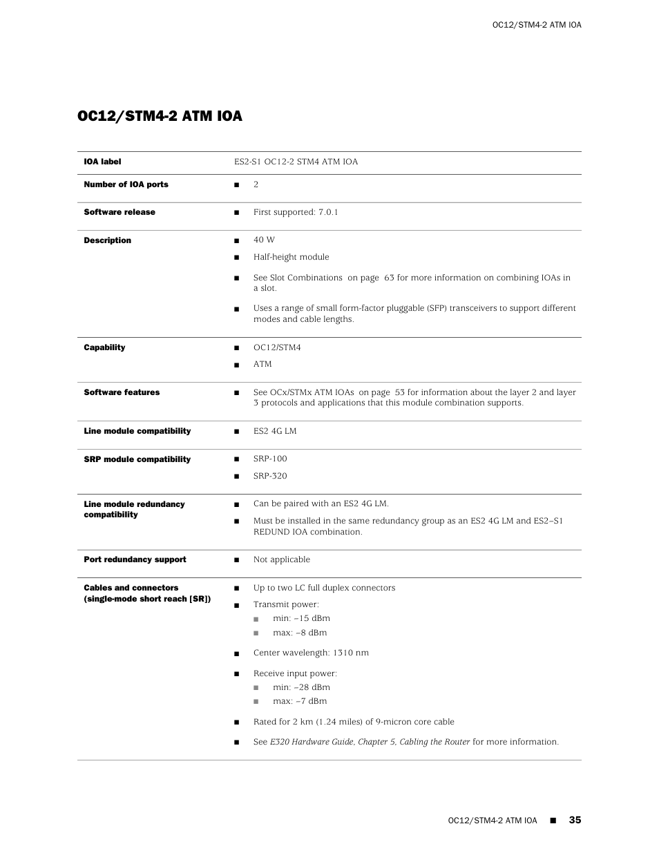 Oc12/stm4-2 atm ioa | Juniper Networks RELEASE 8.1.X E320 User Manual | Page 35 / 70