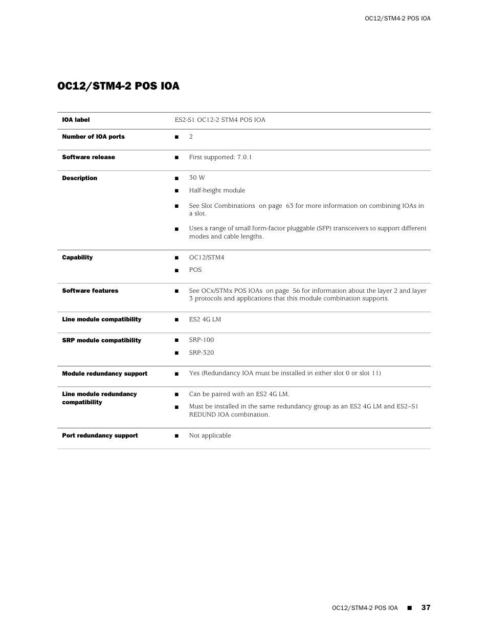 Oc12/stm4-2 pos ioa | Juniper Networks RELEASE 8.1.X E320 User Manual | Page 37 / 70