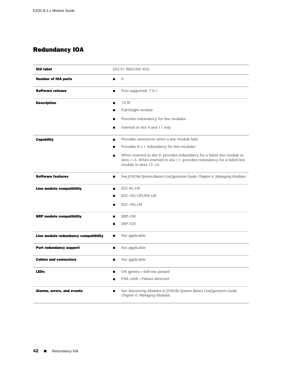 Redundancy ioa | Juniper Networks RELEASE 8.1.X E320 User Manual | Page 42 / 70
