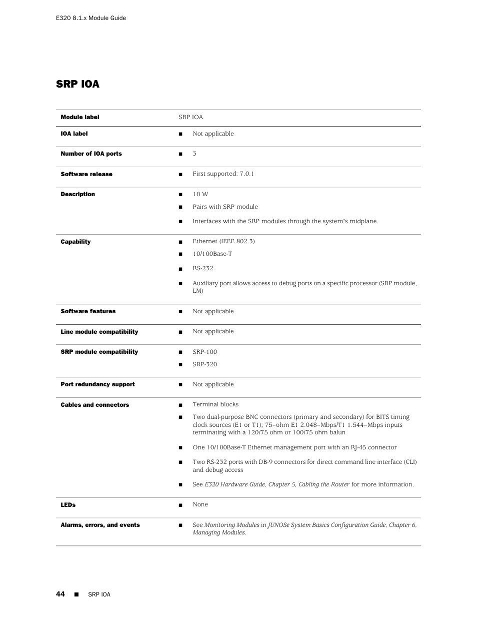 Srp ioa | Juniper Networks RELEASE 8.1.X E320 User Manual | Page 44 / 70