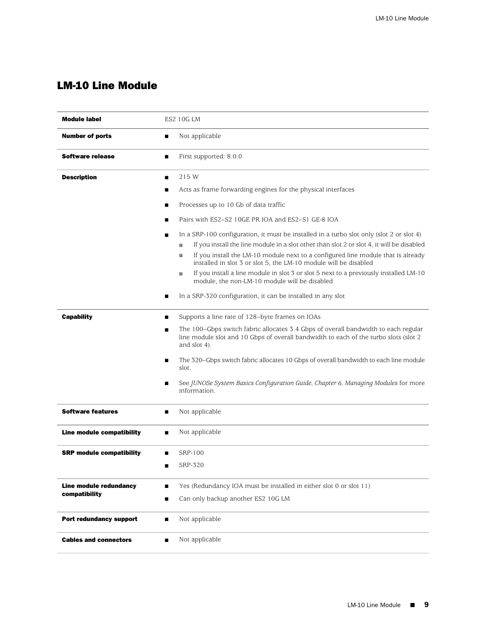 Lm-10 line module | Juniper Networks RELEASE 8.1.X E320 User Manual | Page 9 / 70