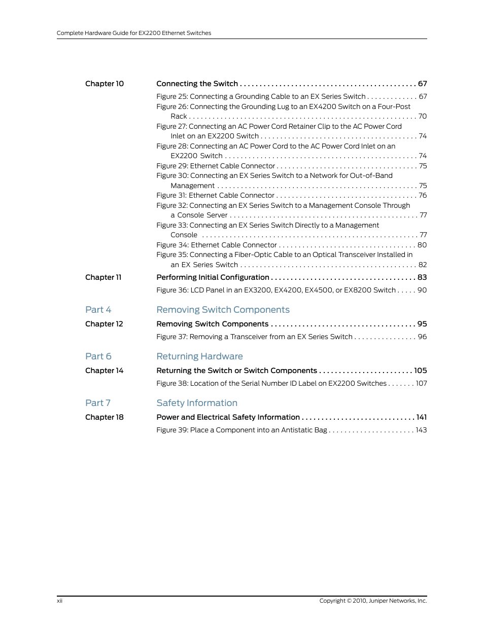 Juniper Networks EX2200 User Manual | Page 12 / 176