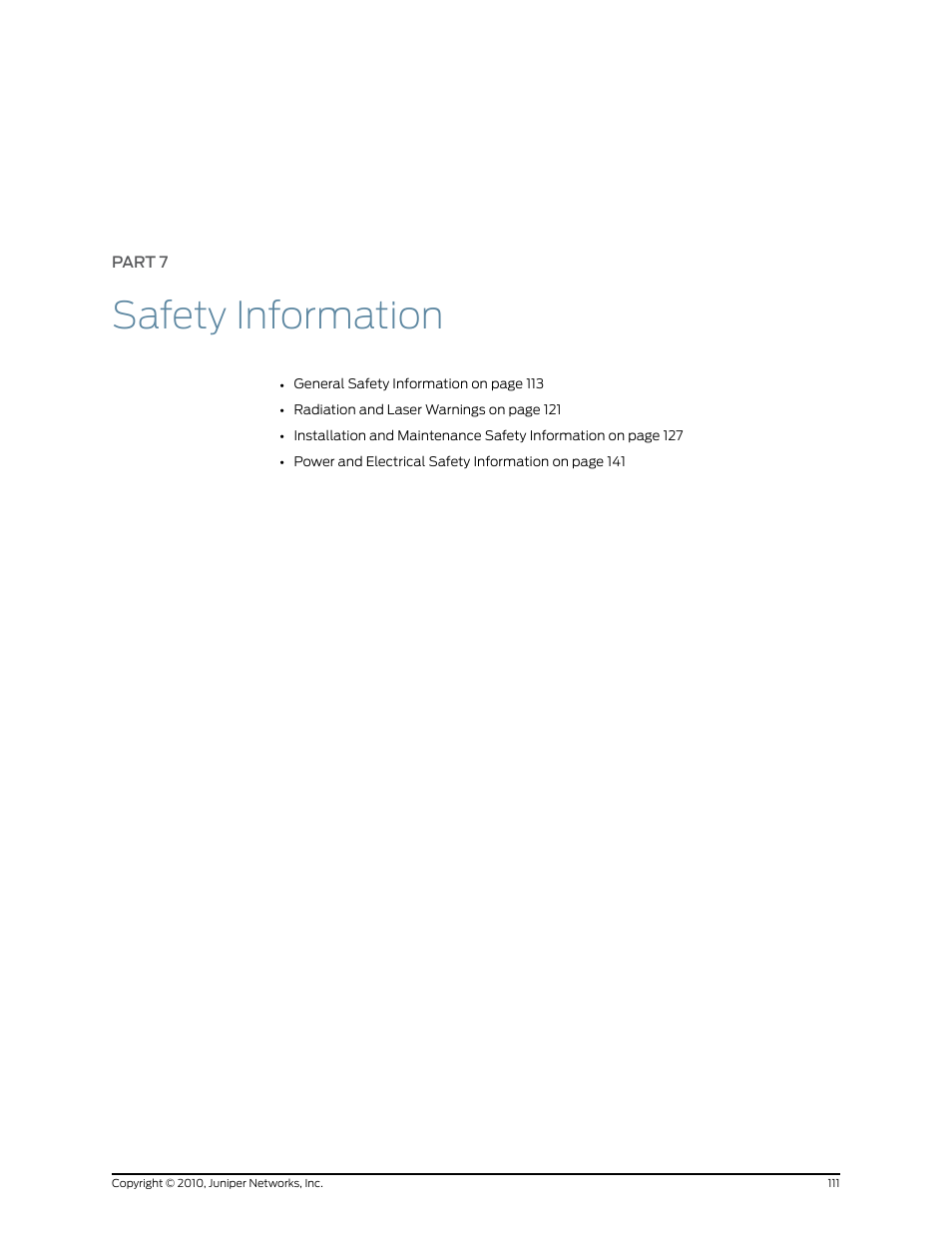 Part 7: safety information, Part 7, Safety information | Juniper Networks EX2200 User Manual | Page 131 / 176