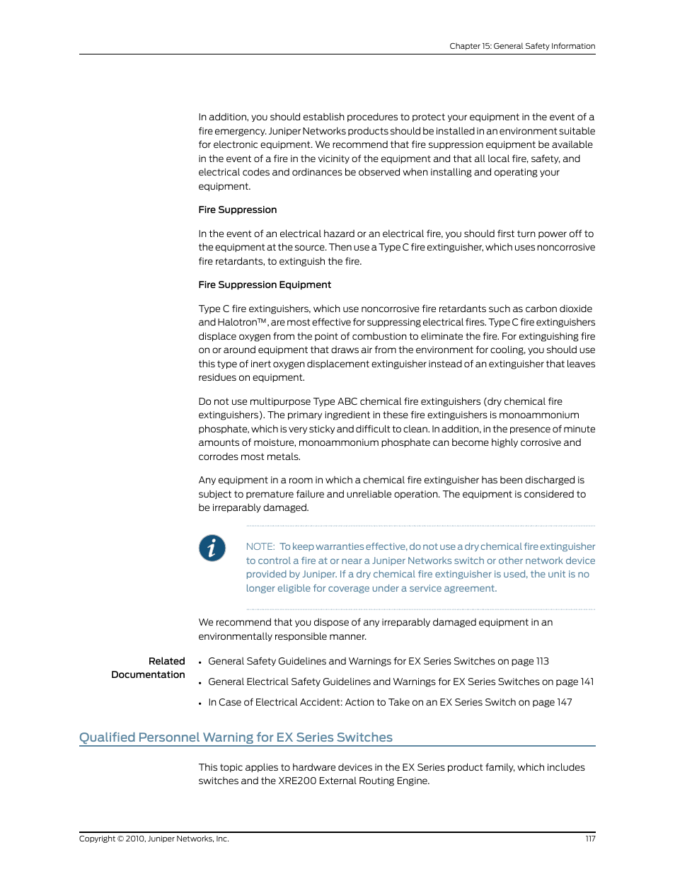 Qualified personnel warning for ex series switches | Juniper Networks EX2200 User Manual | Page 137 / 176