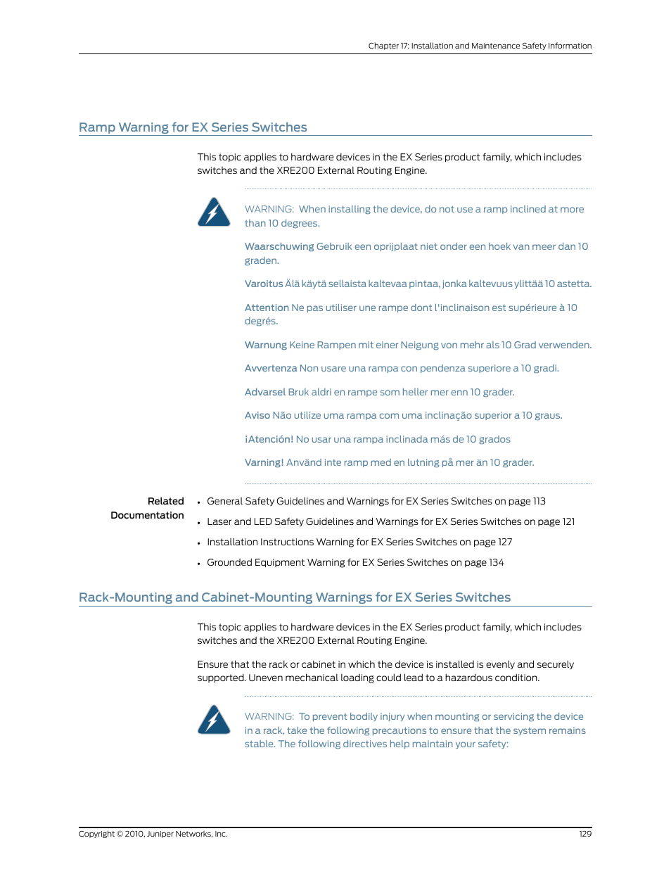 Ramp warning for ex series switches | Juniper Networks EX2200 User Manual | Page 149 / 176