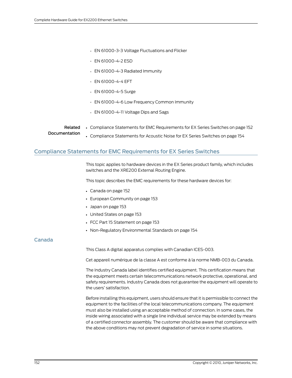 Canada | Juniper Networks EX2200 User Manual | Page 172 / 176