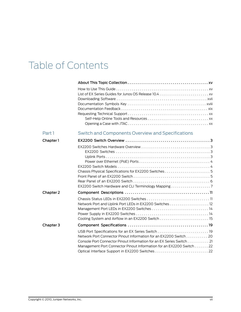 Juniper Networks EX2200 User Manual | Page 7 / 176