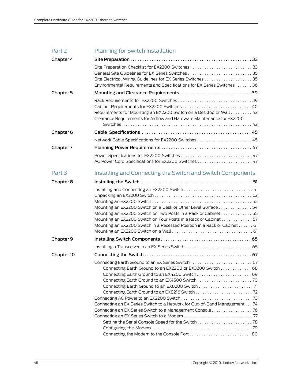 Juniper Networks EX2200 User Manual | Page 8 / 176