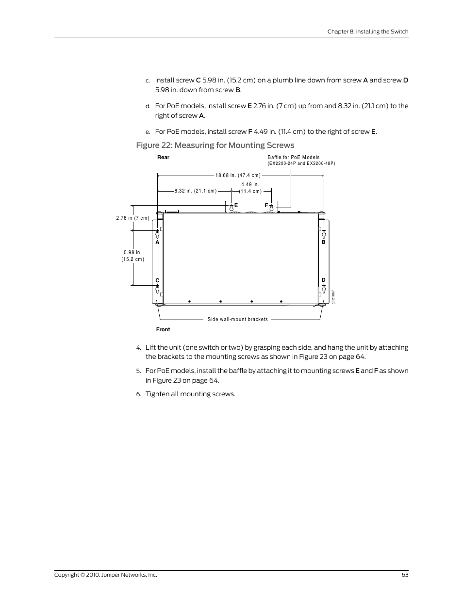 Figure 22: measuring for mounting screws | Juniper Networks EX2200 User Manual | Page 83 / 176