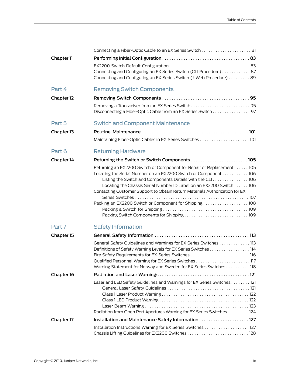 Juniper Networks EX2200 User Manual | Page 9 / 176