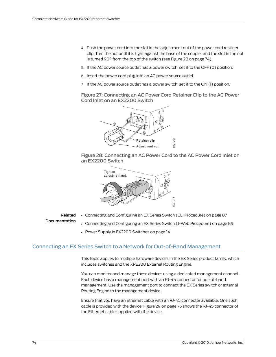 Inlet on an ex2200 switch, Ex2200 switch | Juniper Networks EX2200 User Manual | Page 94 / 176