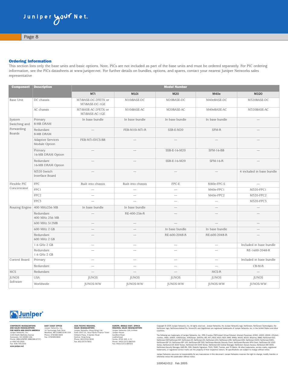 Page 8, Ordering information | Juniper Networks M-Series User Manual | Page 8 / 8