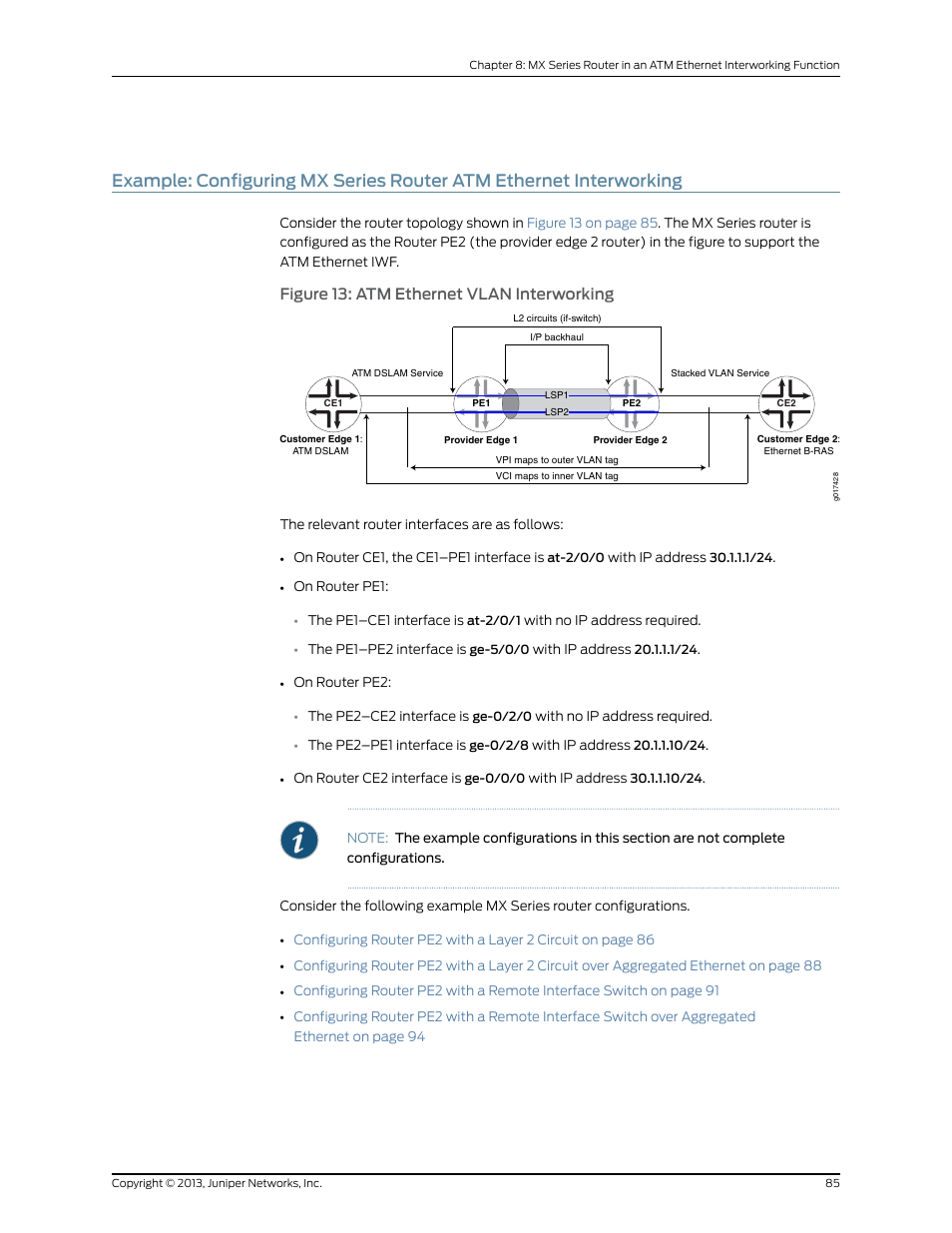 Figure 13: atm ethernet vlan interworking | Juniper Networks JUNOS OS 10.4 User Manual | Page 105 / 208