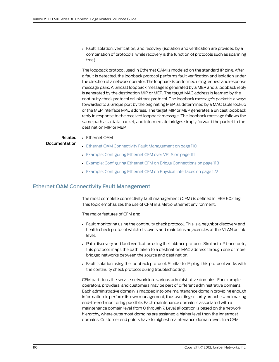 Ethernet oam connectivity fault management | Juniper Networks JUNOS OS 10.4 User Manual | Page 130 / 208