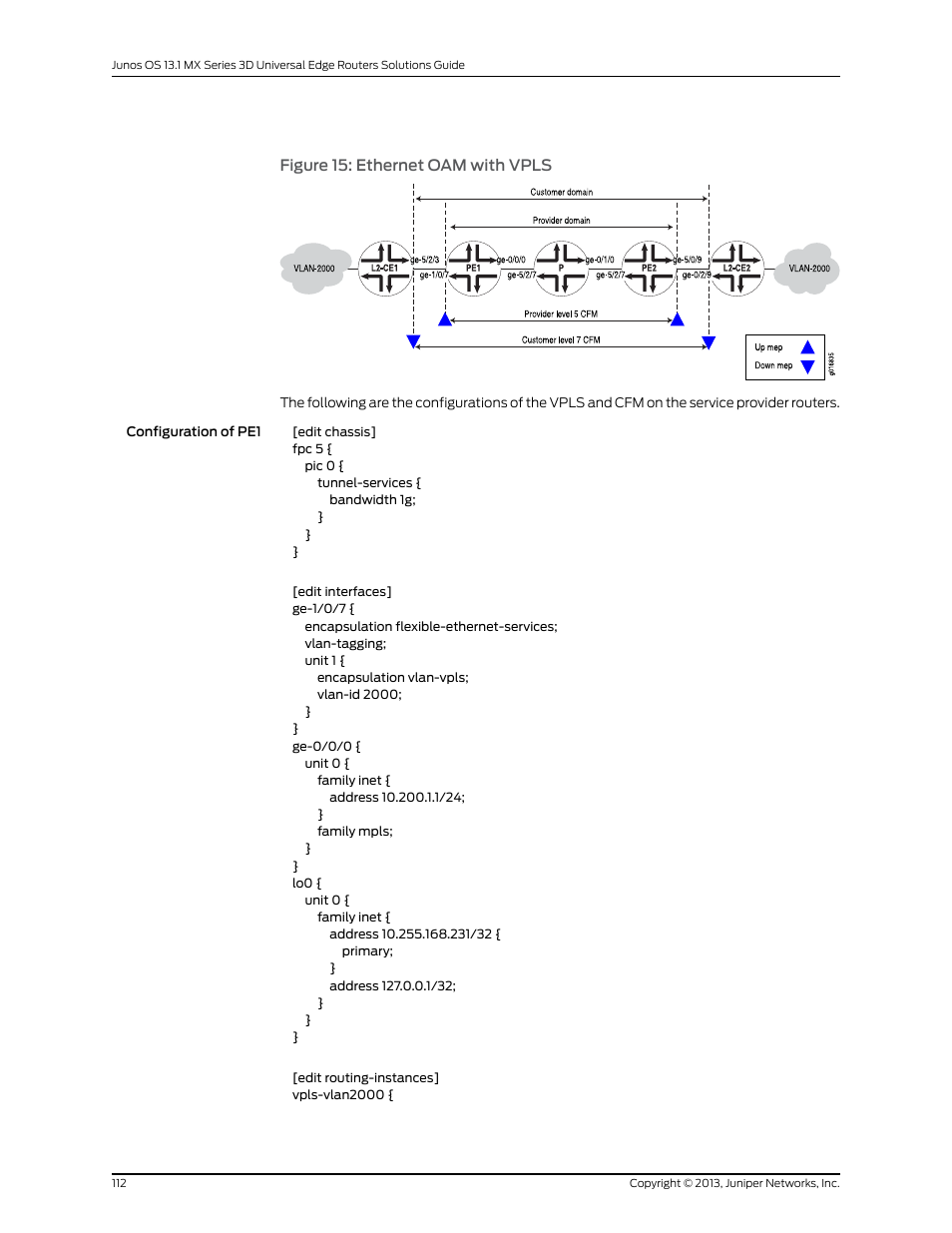 Figure 15: ethernet oam with vpls | Juniper Networks JUNOS OS 10.4 User Manual | Page 132 / 208