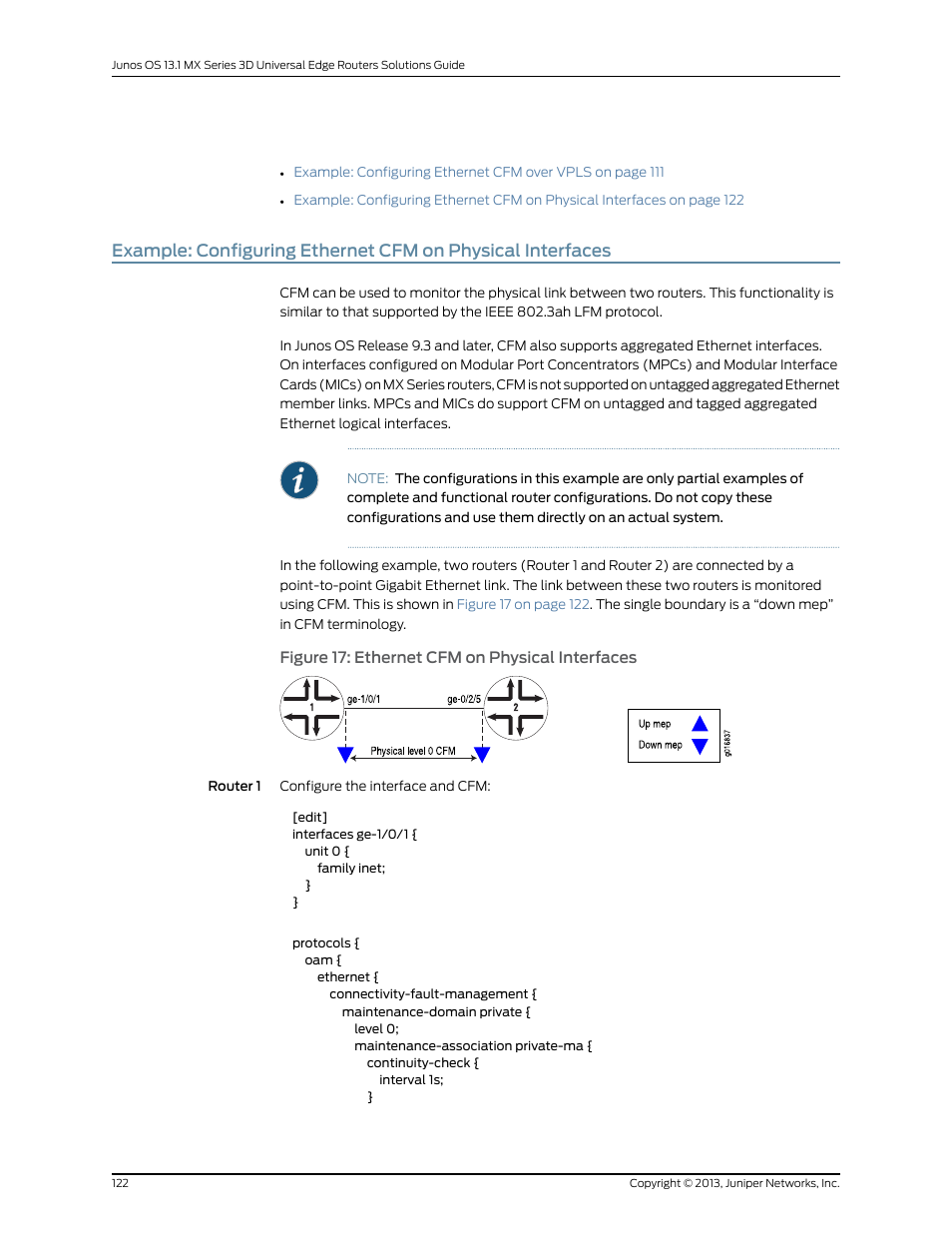 Figure 17: ethernet cfm on physical interfaces | Juniper Networks JUNOS OS 10.4 User Manual | Page 142 / 208