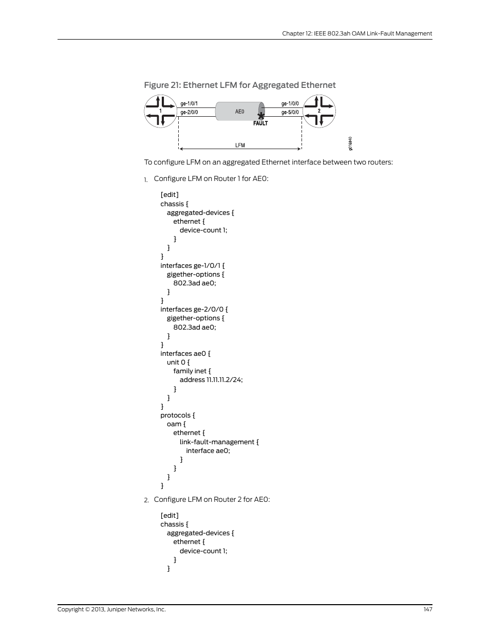Figure 21: ethernet lfm for aggregated ethernet | Juniper Networks JUNOS OS 10.4 User Manual | Page 167 / 208