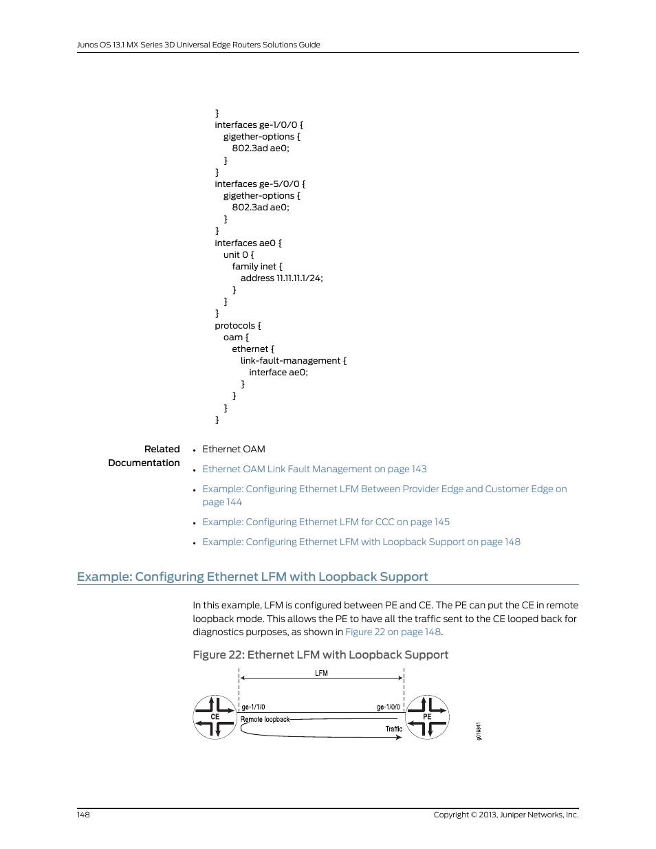 Figure 22: ethernet lfm with loopback support | Juniper Networks JUNOS OS 10.4 User Manual | Page 168 / 208