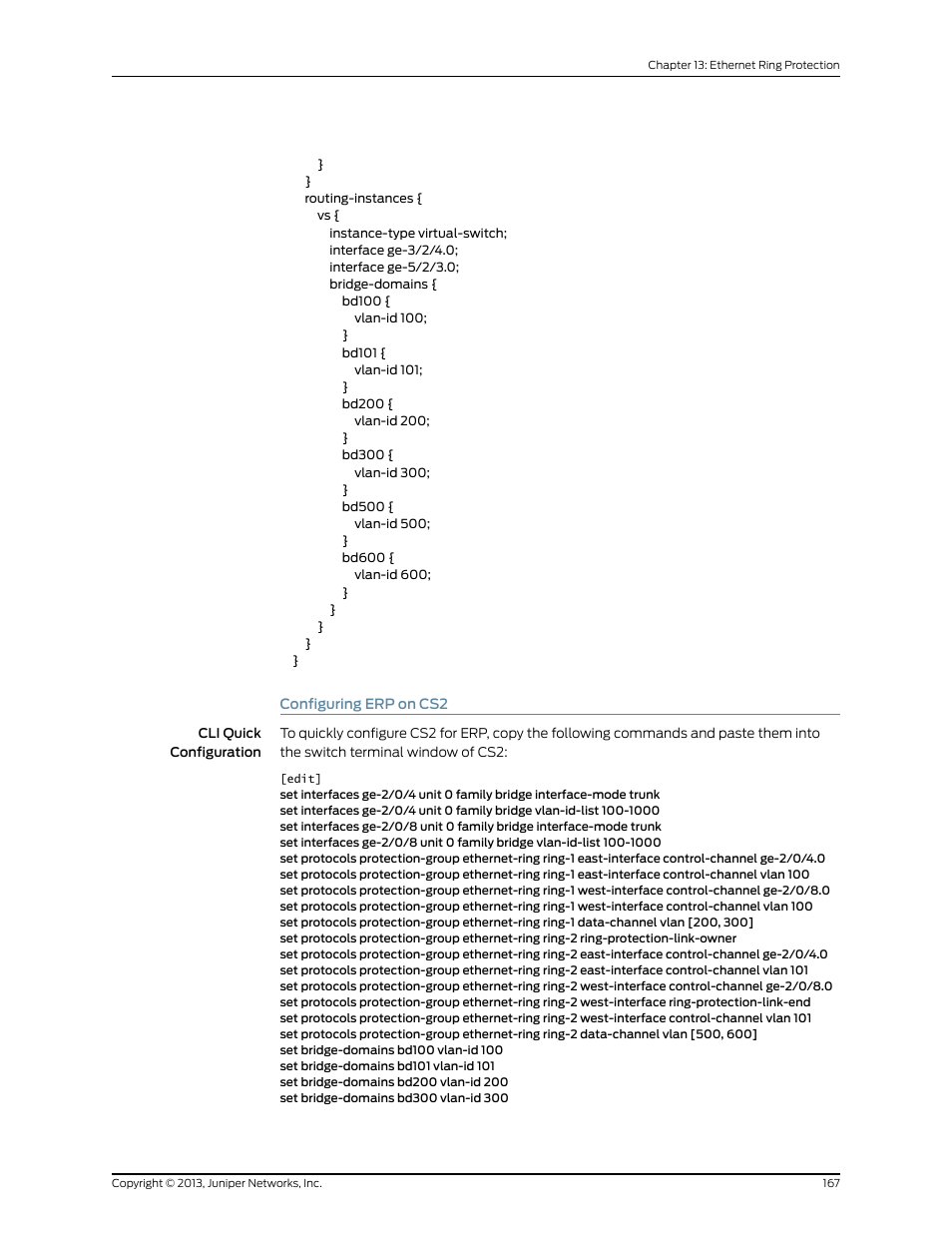 Configuring erp on cs2 | Juniper Networks JUNOS OS 10.4 User Manual | Page 187 / 208