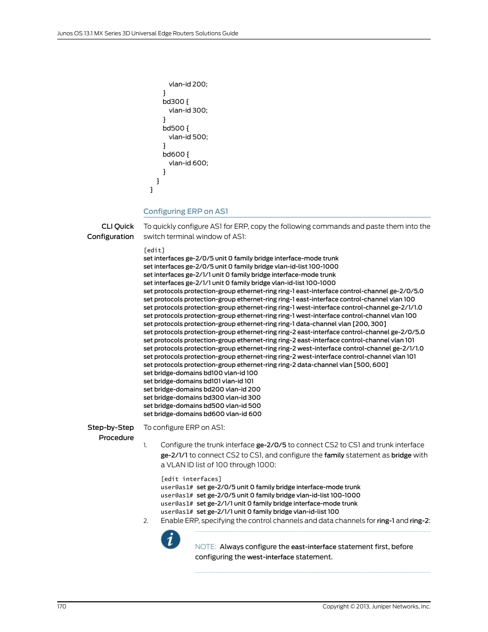 Configuring erp on as1 | Juniper Networks JUNOS OS 10.4 User Manual | Page 190 / 208