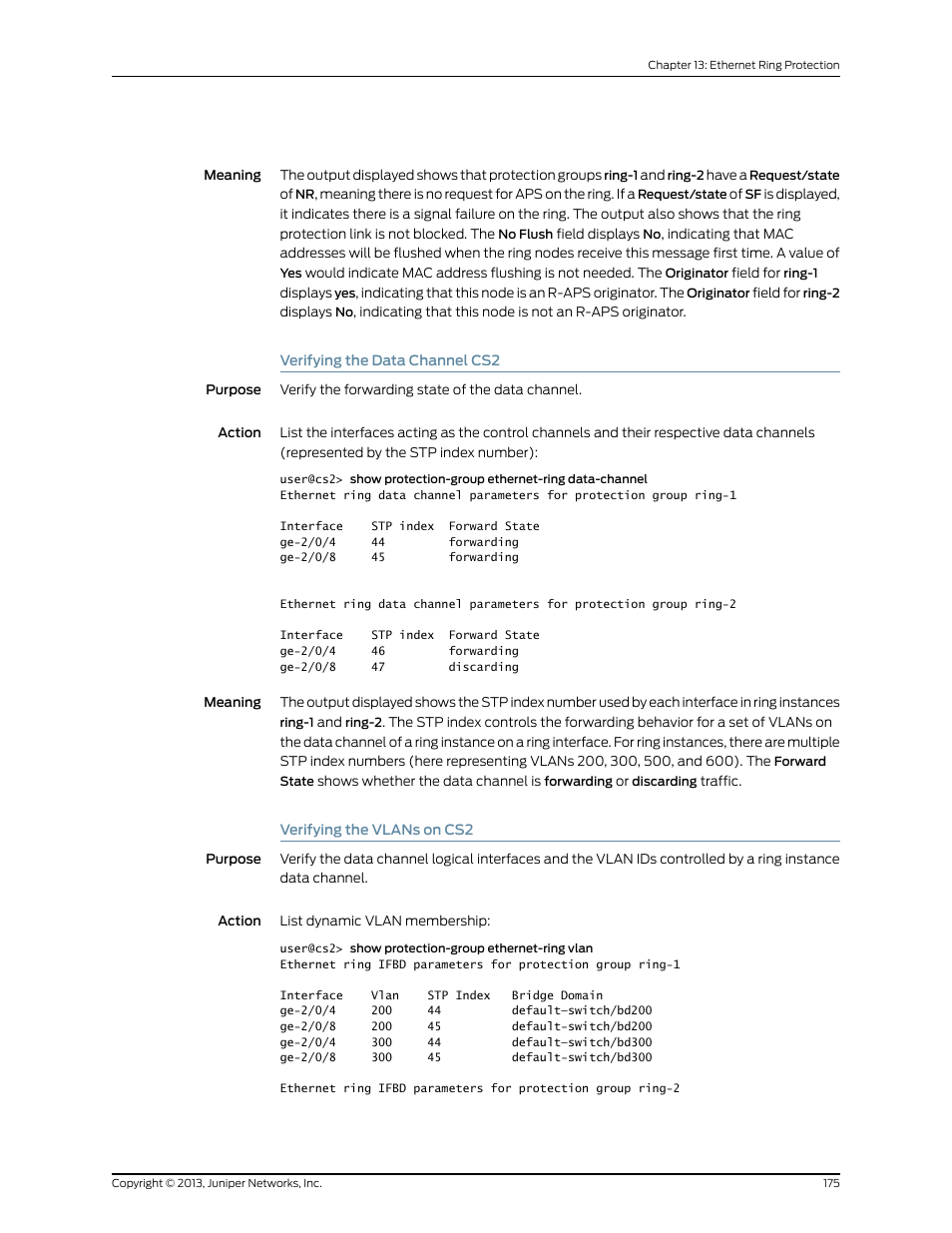 Verifying the data channel cs2, Verifying the vlans on cs2 | Juniper Networks JUNOS OS 10.4 User Manual | Page 195 / 208