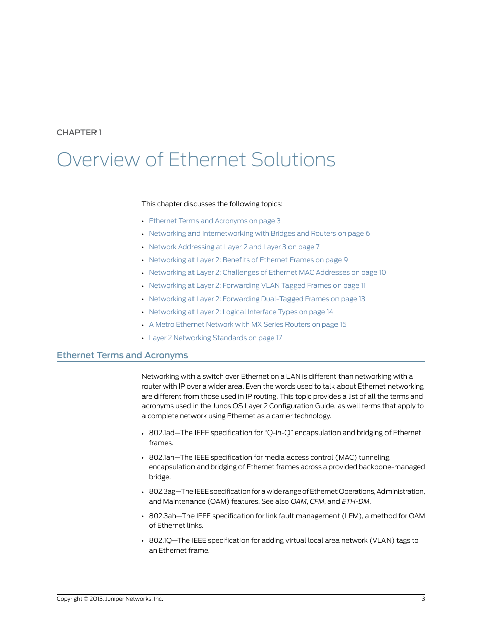 Chapter 1: overview of ethernet solutions, Ethernet terms and acronyms, Chapter 1 | Overview of ethernet solutions | Juniper Networks JUNOS OS 10.4 User Manual | Page 23 / 208