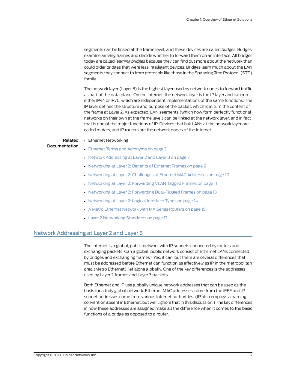 Network addressing at layer 2 and layer 3 | Juniper Networks JUNOS OS 10.4 User Manual | Page 27 / 208