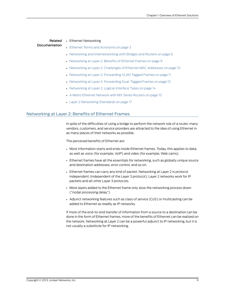Networking at layer 2: benefits of ethernet frames | Juniper Networks JUNOS OS 10.4 User Manual | Page 29 / 208
