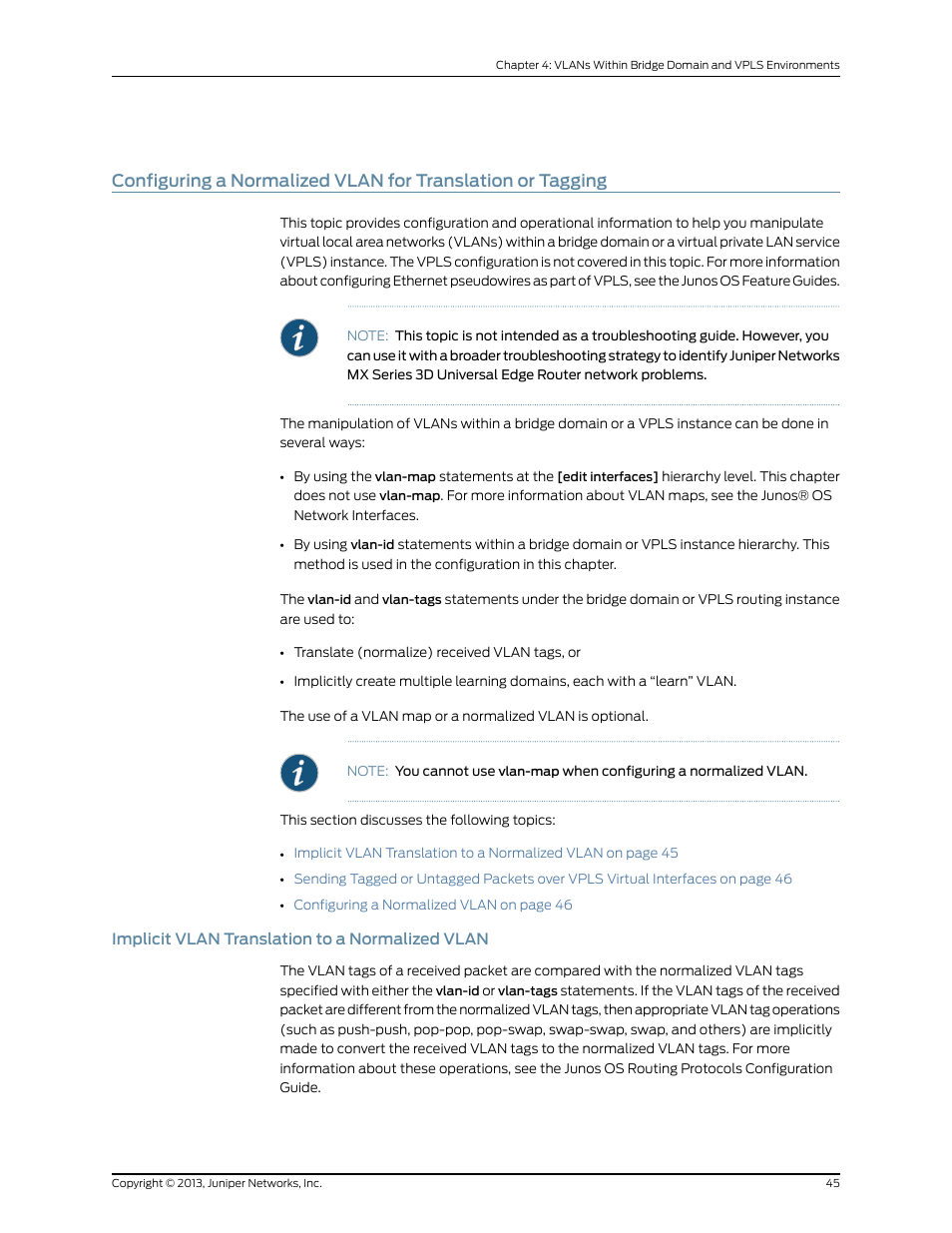 Implicit vlan translation to a normalized vlan | Juniper Networks JUNOS OS 10.4 User Manual | Page 65 / 208