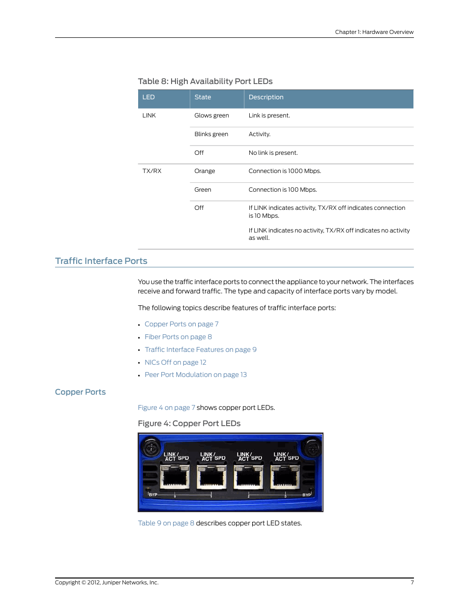 Traffic interface ports, Copper ports | Juniper Networks IDP SERIES IDP250 User Manual | Page 19 / 78