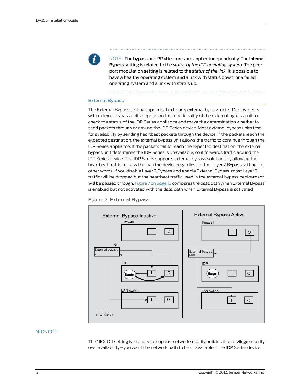 External bypass, Nics off | Juniper Networks IDP SERIES IDP250 User Manual | Page 24 / 78