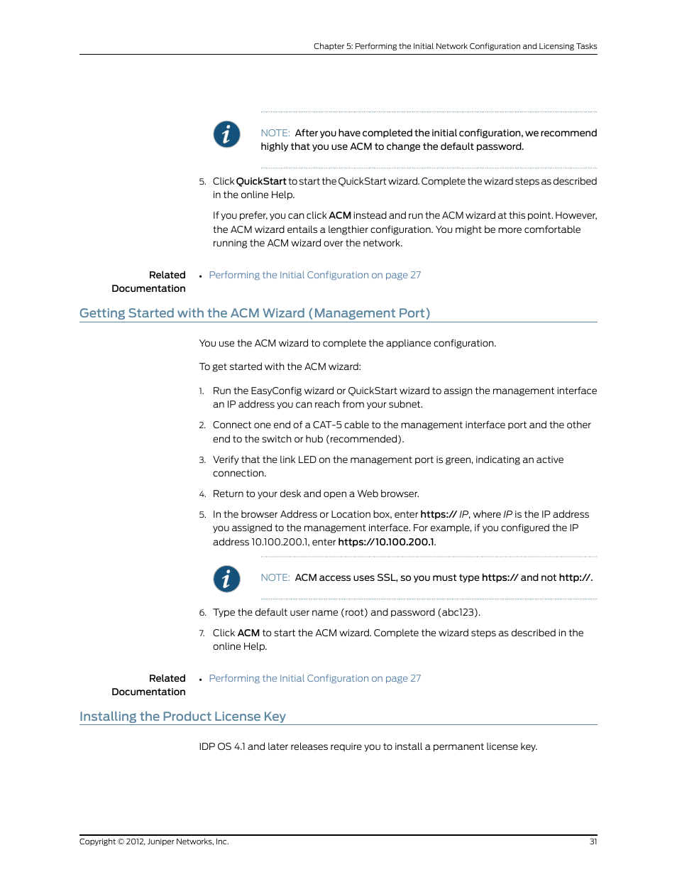 Installing the product license key, 31 installing the product license key | Juniper Networks IDP SERIES IDP250 User Manual | Page 43 / 78